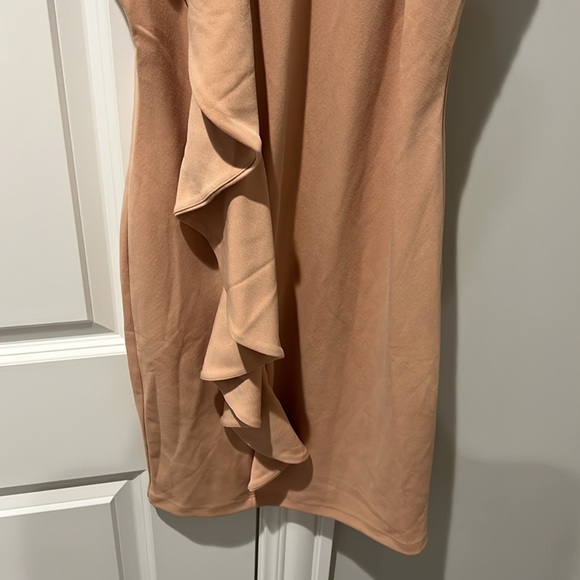 VENUS Asymmetrical Ruffle Dress in Tan - Picture 3 of 4